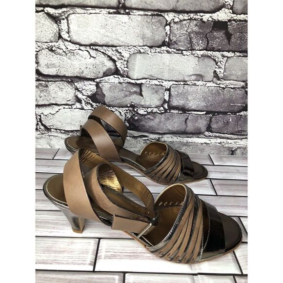 Nanette Lepore Silver Patent Brown Leather Ankle Straps Heels Women Sz 38EU/7.5M - Picture 6 of 16